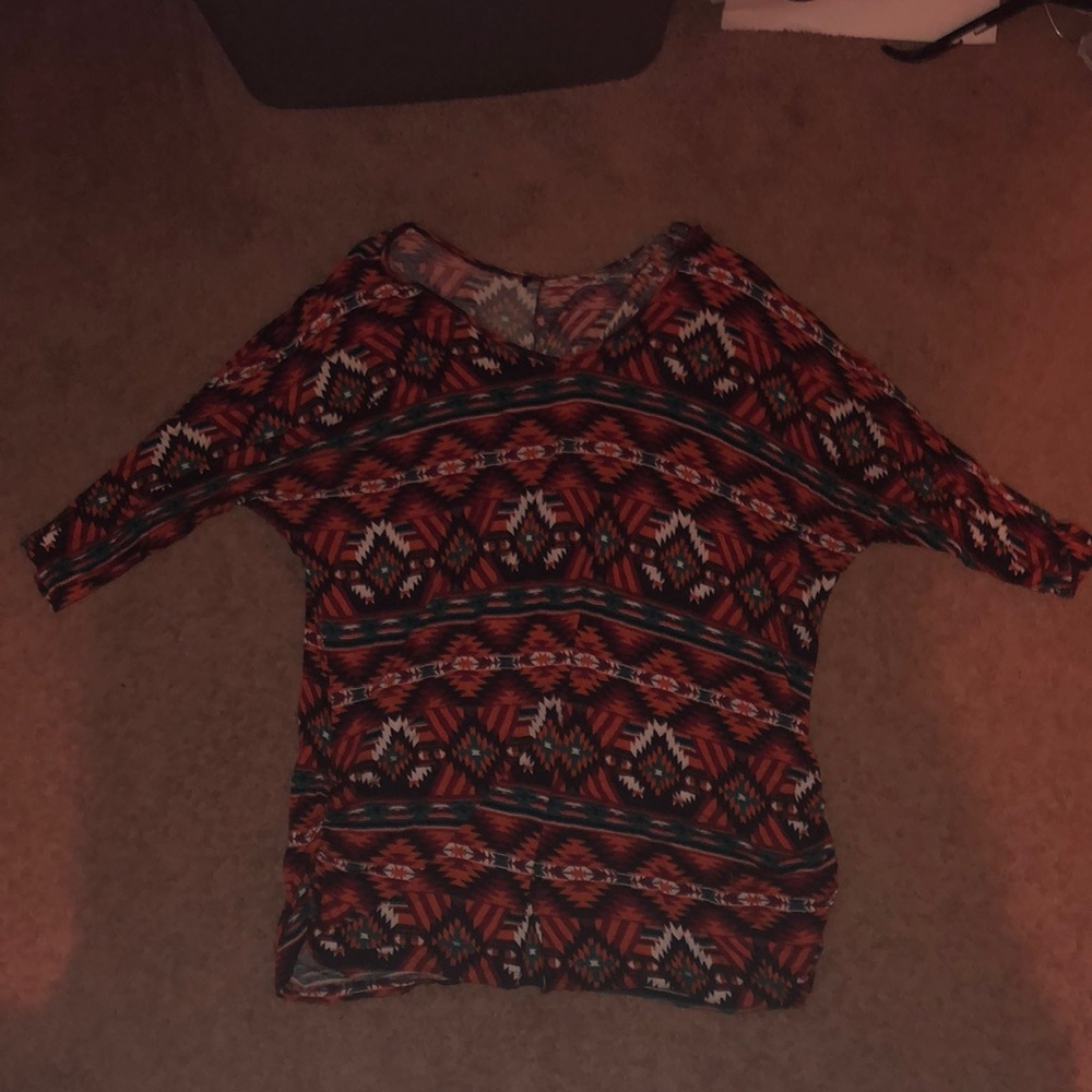 Aztec Print Mid Sleeve Long Shirt